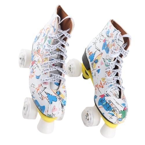 AMONIDA Patines de Ruedas de 4 Ruedas de Doble, Elegante Diseño de Graffiti Blanco para Diversión en Interiores y Exteriores para Niños y Adultos (39)