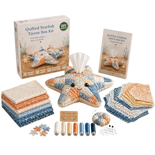 Kit DIY de Portapañuelos Acolchado con Animales Marinos con Tela Precortada