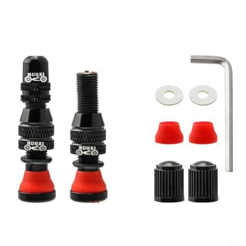 Honseadek Válvula sin cámara de aleación de aluminio de 40 mm para bicicleta de montaña y bicicleta de carretera, válvula alternativa con, negro