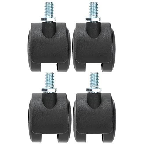 Kavolet 4 Ruedas Giratorias con Freno, Ruedas Giratorias para Muebles de 1,5 Pulgadas, Vástago de Clip Goma PU, Rodillos Giratorios 360 ​​°, Pequeñas Nailon Negro