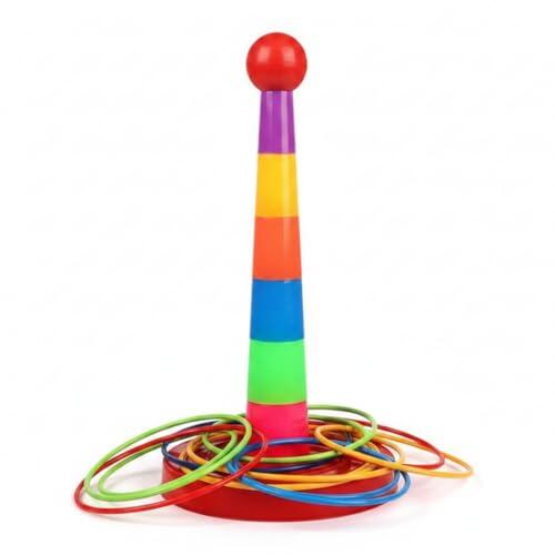 JISADER Juego Lanzamiento con Anillos, Plástico Desmontable para Niños, Actividad Educativa Exterior, 20x20x5 cm