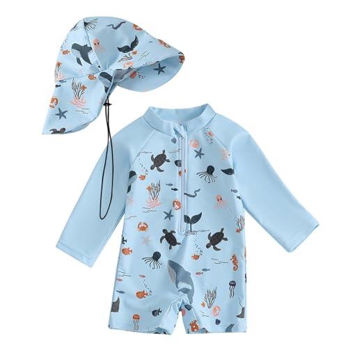 Genérico Bañador Bebe Niño Niña, Bañadors Bebe- Niño- Protección UV 50, Traje De Baño Bebess con Gorro, Camiseta Solar Bebes Fato Baños UV-, 0-3 Años