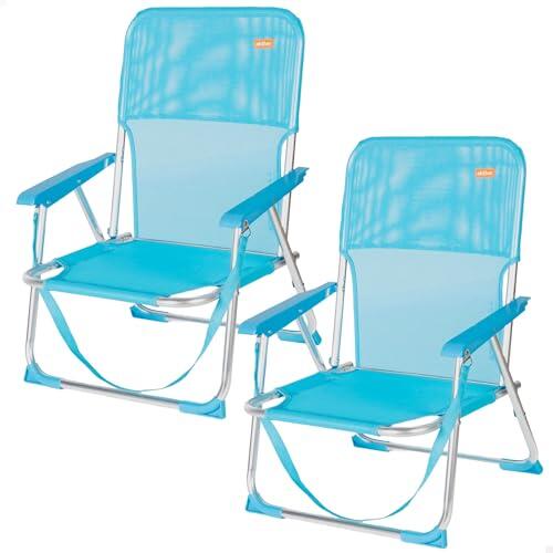 AKTIVE Pack 2 Sillas de Playa Plegables 44x40x72 cm, Estructura de Aluminio, Textileno Transpirable, hasta 110 kg, Plegables con asa, Azul (85526)