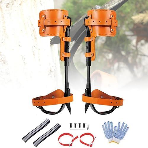 Juego de picos para trepar árboles, espolones ajustables de acero forjado con almohadillas de cuero, correas y guantes resistentes, equipo de arborista para trabajo en árboles, observación de caza y