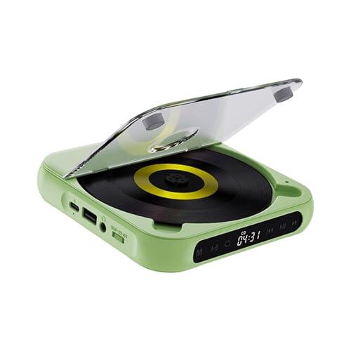 QUXVUIS Reproductor de CD Recargable con Pantalla LCD y conectividad inalámbrica. Escucha música Mientras viajas. Características del Reproductor de CD:, Verde, 135 x 135 x 25 mm