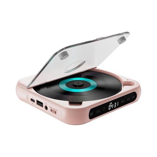 QUXVUIS Reproductor de CD Recargable con Pantalla LCD y conectividad inalámbrica. Escucha música Mientras viajas. Características del Reproductor de CD:, Rosa, 135 x 135 x 25 mm