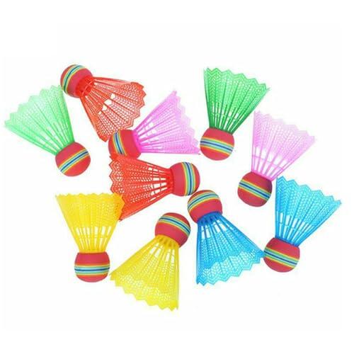 Beimus Juego de 10 plumas de bádminton de nailon con cabeza de arco iris para juegos, deportes, entretenimiento, juego de volantes de nailon de color aleatorio