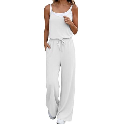 Mameluco sin mangas con tirantes delgados para mujer, prenda elegante de una pieza de pierna ancha con bolsillos, estilo holgado y cómodo para looks diarios de verano, Ceniciento claro, XL
