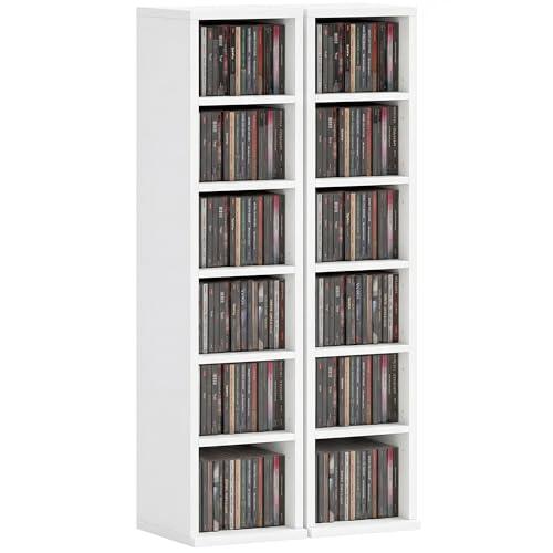 HOMCOM Estante CD DVD Blu-ray 2-pack apilable 21x22.5x88.5 cm blanco