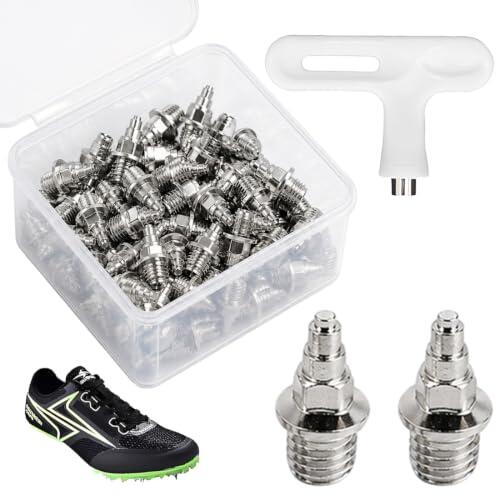 QOWUXHZ 32 Piezas Clavos de Atletismo Stahl Spike con Llave para Deportes, Clavos de Pista para Correr, Altamente Duraderos y Antideslizantes para Sprint, Salto y Vallas