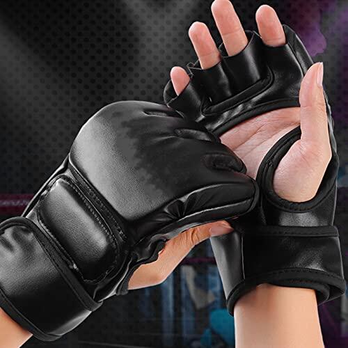 Jelquix de Boxeo con Absorción de Impactos para Entrenamiento Sanda Muay Thai MMA Fitness de Boxeo con Medio Dedo - Cuero de PU Duradero, Ajustable, Modelo para Adultos