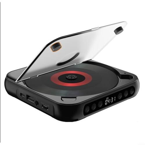 Risveglio Reproductor de CD portátil con altavoces, disco recargable de 2000 mAh antisalto para Walkman, soporta CD/CD-MP3, AUX/USB/5.3 Home Car Travel (918 es negro)