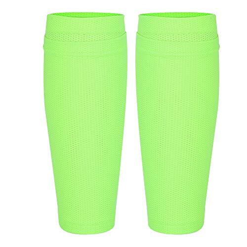 YUKOFE Un par de calcetines protectores de fútbol verde fluorescente de nailon para deportes al aire, espinilleras de fútbol, ​​soporte para piernas y pantorrillas