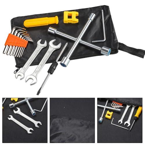 EasyByMall Juego de herramientas de 8 piezas para motocicleta, portátil, aleación de acero, con llaves y destornilladores, para bicicletas eléctricas, bolsa de almacenamiento compacta