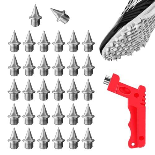 QOWUXHZ 32 Clavos para Atletismo con Clavos en Carbono, Incluye 1 Sacapuntas, Color Plata, Ideal para Pistas de Atletismo y Entrenamiento Deportivo