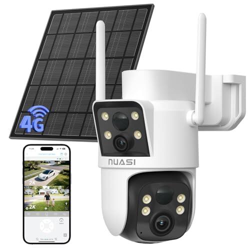 NUASI 4G LTE Solar Cámara Vigilancia Exterior Doble Lente