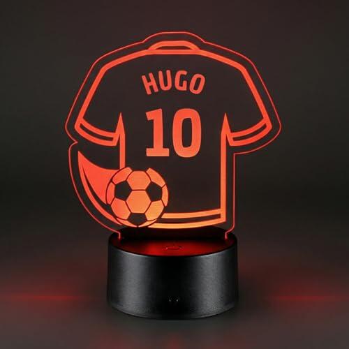 DEREGALOOS Lámpara LED Fútbol Personalizada. Luz Nocturna RGB con Nombre y Número. Placa con Base Táctil. Regalo Original para Niños Futboleros.