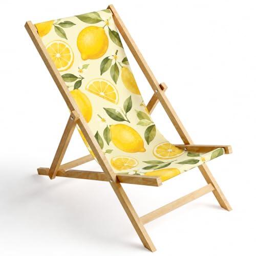 Ferocity Tumbona Plegable de Madera Hamaca de Jardín con Funda Extraíble Personalizable para Terraza Playa Camping Idea Regalo Diseño Limones Amarillos