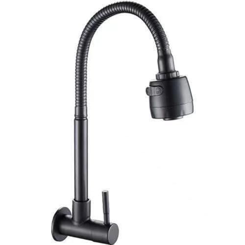 Vibsky Grifo de fregadero de cocina montado en la pared con manguera flexible, modos de pulverización duales en frío para agua, rosca G12 pulgadas, color negro