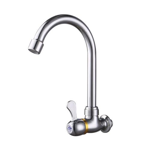 Vibsky Grifo de cocina de un solo agujero frío solo para agua, grifo de metal montado en la pared, acabado de hierro plateado, barra para fregadero de baño