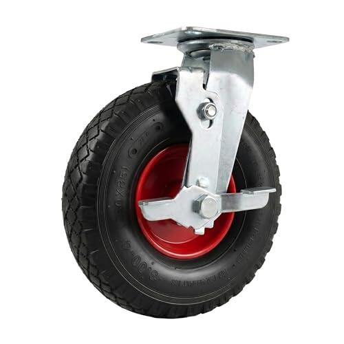 Relaxdays Rueda giratoria con Freno, 3,00-4, 120 kg, neumática, Goma y Acero, Cargas Pesadas, Negro/Rojo