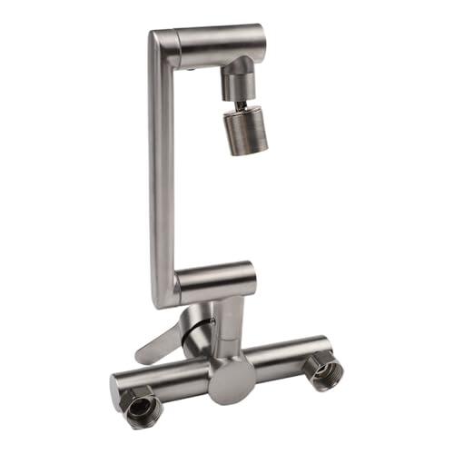 Vibsky Grifo de cocina giratorio de acero inoxidable para montaje en pared caliente y frío para mezclador de agua, color gris