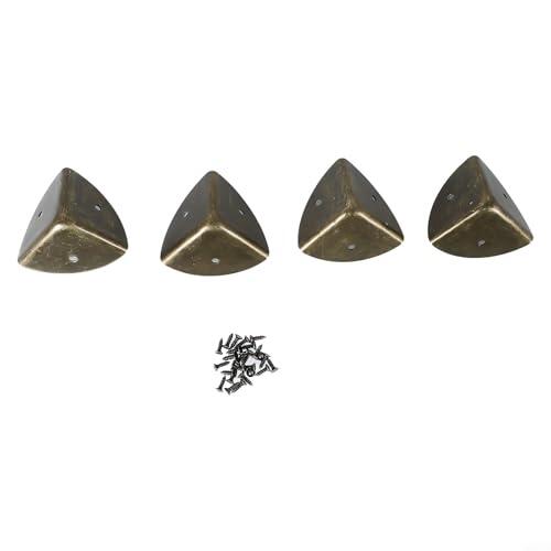 Paquete de 4 protectores de esquina de caja de bronce de 40 mm, soportes de ángulo de metal para baúl de madera, protector de bordes, herrajes para muebles con tornillos, estilo vintage, escudo