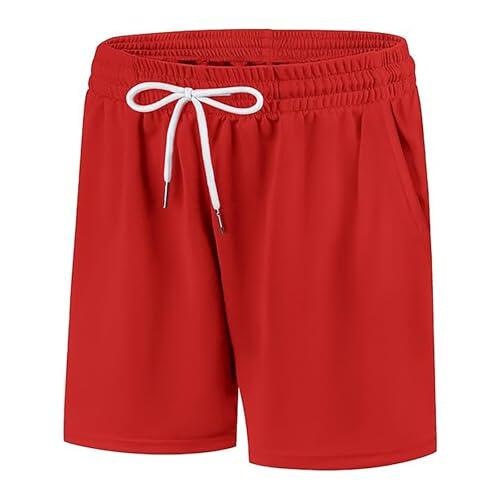 CEWIFO Pantalones cortos deportivos para niños activos, cómodos para jugar al aire libre, transpirables, pantalones cortos de verano con bolsillos, para niños de 4 a 13 años, rojo, 8-9 años