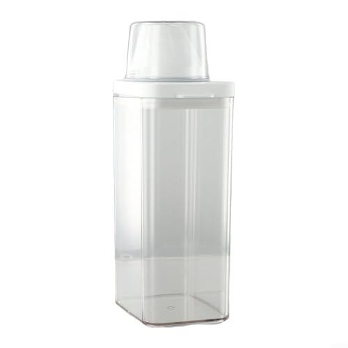 Dispensador de detergente transparente para ropa con taza medidora, recipiente hermético para almacenamiento de jabón en polvo, tapa a prueba de fugas, para organización del hogar, blanco transparente