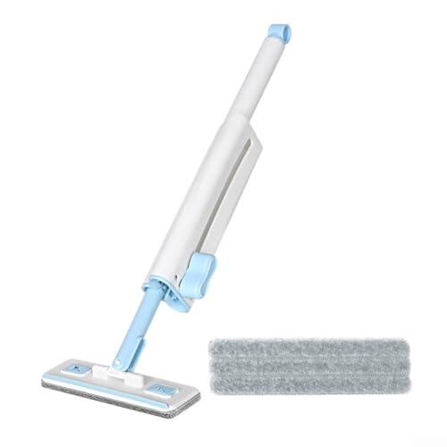 Mopa compacta, para espacios pequeños, limpiador de suelos y H, para cocina, herramienta de limpieza que ahorra espacio con paño de microfibra reemplazable, para madera dura y suelos, azul