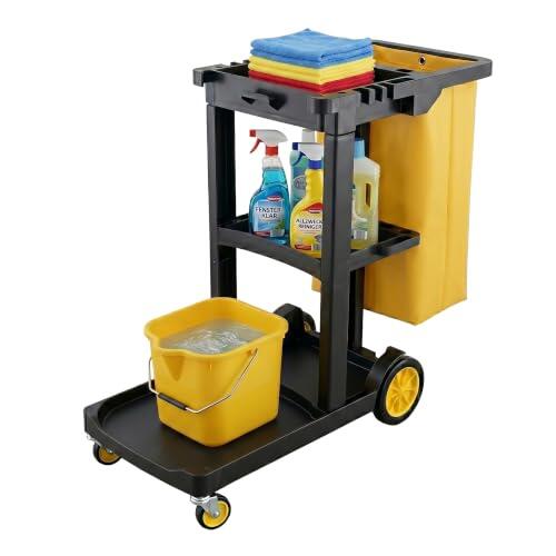 Relaxdays Carro de Limpieza con 3 Estantes, Negro-Amarillo