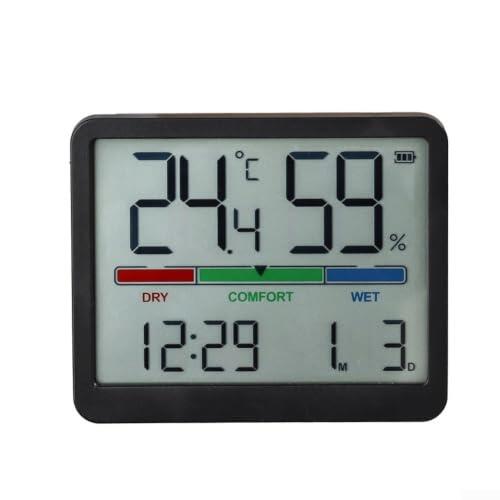 Reloj despertador LCD, reloj digital de montaje en pared con monitor de temperatura y humedad, pantalla de sensor en tiempo real, diseño compacto para el hogar, oficina, dormitorio (negro)