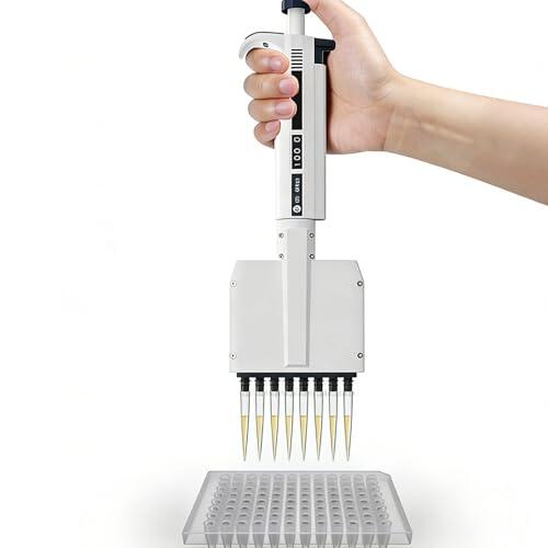 Micropipeta de 8 canales, volumen ajustable 0,5-10 µL/5-50 µL/50-300 µL, controlador de pipeta de pantalla digital con puntas giratorias de 360° para uso en laboratorio