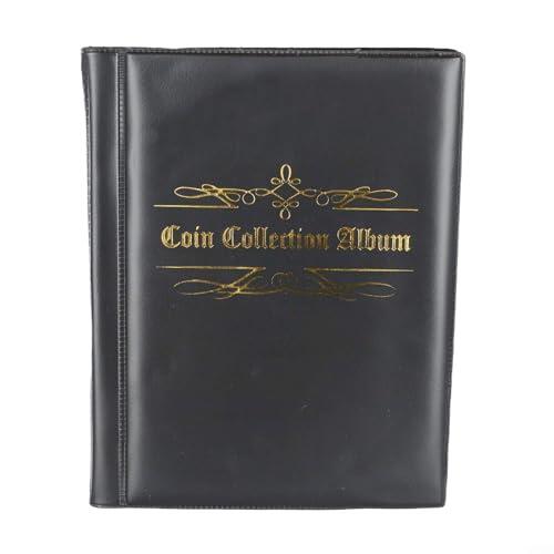 Álbum de colección de monedas con 480 bolsillos, carpeta de monedas negra para guardar centavos y billetes, caja de exhibición de colección de monedas