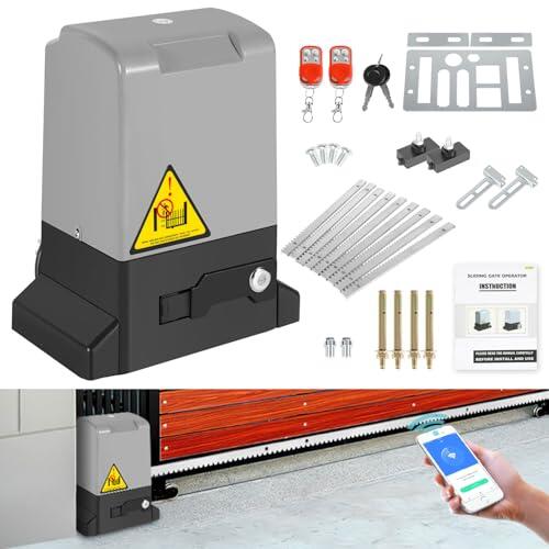 Fogmiea Set de accionamiento para puertas correderas 370W, WiFi inteligente, accionamiento para puertas de garaje y de batiente 800 kg, accionamiento de puerta eléctrico con 2 mandos a distancia y