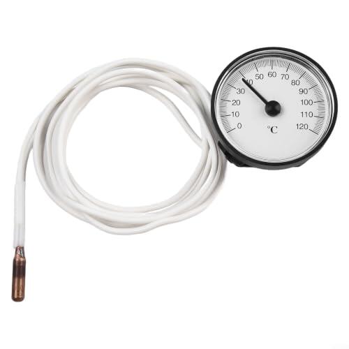 Termómetro mecánico de agua con tubo capilar de 144 cm para piscinas y sonda de latón para indicador de dial de 0 a 120 grados para dispositivo de lectura remota Celsius, no requiere pilas, pantalla