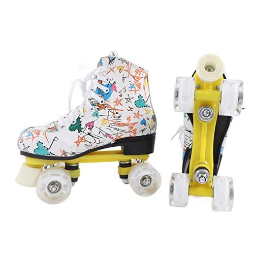 Vistreck Elegantes Patines de Ruedas de 4 Ruedas con Grafiti Blanco Doble Hilera para Niños y Adultos - Talla 38