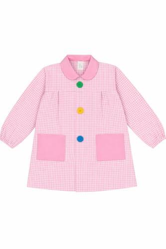ESCOLAIN Bata Escolar (Fabricada en España) Babi Mandilon unisex cuadros vichy niño o niña uso Guardería Colegio Escuela infantil Botón grande y 2 bolsillos (Rosa, 4)