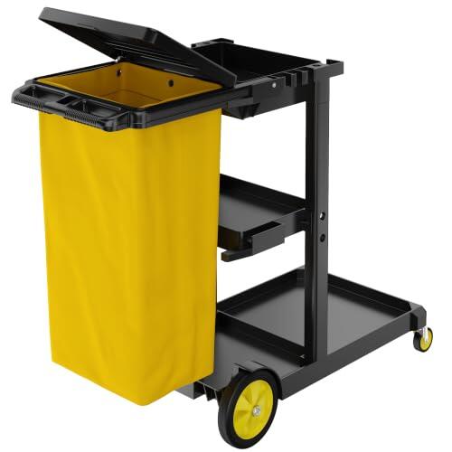 BPT Carro de limpieza de 3 niveles, con bolsa de basura de 78 L, 90 x 50 x 99 cm, para hoteles, centros comerciales, oficinas, restaurantes