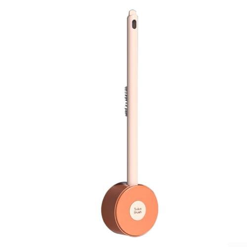 Juego de cepillo para inodoro con soporte antigoteo, cerdas de silicona suave, mango largo para fregar debajo del borde y ranuras en autocaravanas (rosa)