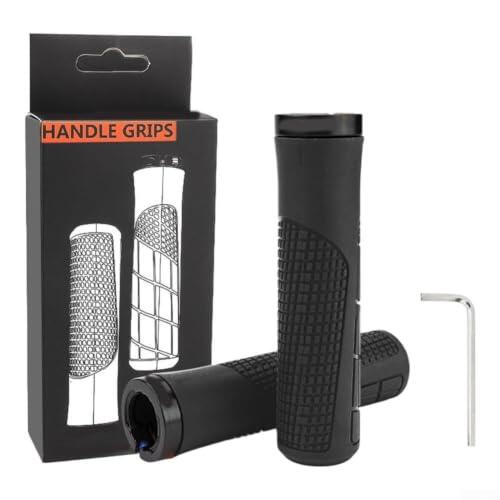 Puños ergonómicos para manillar de bicicleta, diseño de bloqueo con anillo interior de aluminio, goma antideslizante para bicicletas de montaña y carretera (negro)