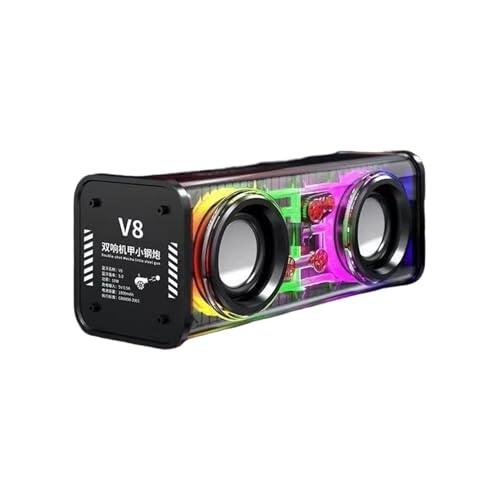 vreplrse Altavoz Bluetooth con estéreo de Gran Volumen, Sonido de para Fiestas, Forma mecánica Transparente, ABS, Altavoces Bluetooth, Negro, V8