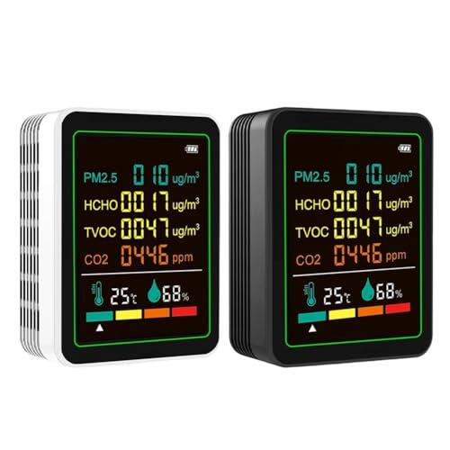 WheatThrive Monitor de calidad del aire 6 en 1, detector, medidor PM2.5, probador de TVOC, medidor de humedad de temperatura, precisión de laboratorio, alarma de silencio, batería de 1200 mAh para