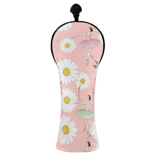 Fundas para cabeza de palo de golf, color pastel, bailarina blanca, margarita, rosa, fundas para cabezas de golf con etiquetas intercambiables para conductor híbrido, madera para mujeres y hombres