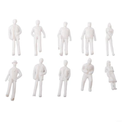 Glomc Paquete de 100 figuras de personas sin pintar a escala 1:75 para diseños de ferrocarril y escenas de diorama, miniaturas de plástico blanco de 19-25 mm