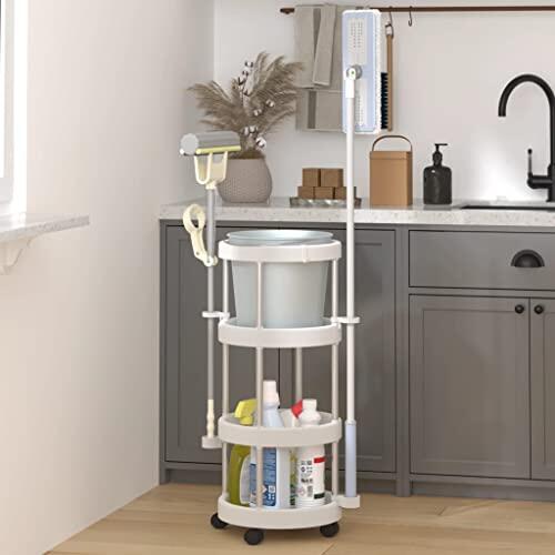 Kaloriko Carrito de limpieza con marco de aluminio, cesta de almacenamiento, 34 x 75 cm, 4 ruedas, organizador estable para cocina, baño, sótano y garaje con práctico organizador y espacio de