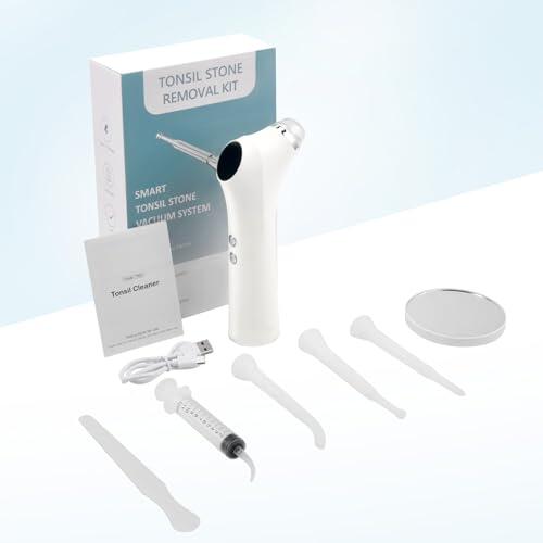 Kit eléctrico extractor de tonsilolitos, Aspiradora electrónica para amígdalas con 3insertos de silicona, 3niveles de succión, luz LED, lupa 5x, Aspiradora electrónica para amígdalas para casa viajes