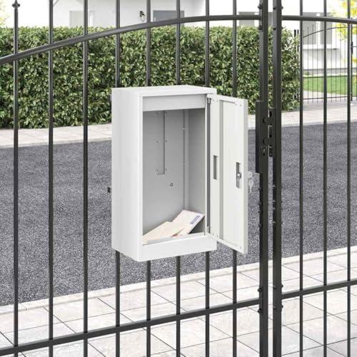 Runheo Buzón con almacenamiento con puerta, color blanco, 30 x 20 x 55 cm, de acero, con cerradura, resistente a la intemperie, para casa, jardín, exterior