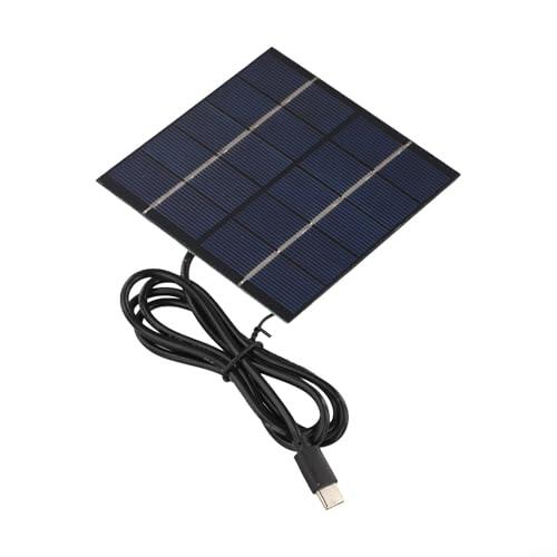 Cargador compacto de panel solar de 1,5 W con puerto tipo C para una carga eficiente al aire libre, unidad ligera de polisilicio para senderismo, camping, viajes, incluye cable USB de 1 metro, color