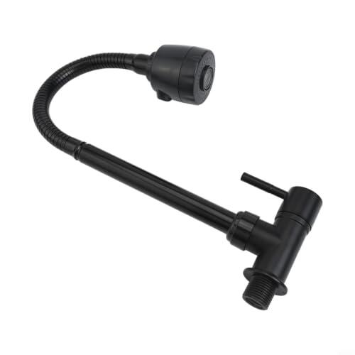 Grifo de fregadero de cocina montado en la pared con manguera flexible y modos de pulverización dobles para agua fría rosca G1/2, acabado negro, construcción de hierro de larga duración, diseño de